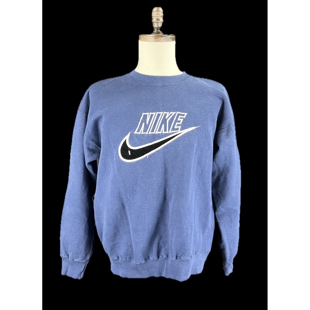 Vintage Nike Mens Large Blue Large Embroidered Swoosh Crewneck Sweatshirt USA